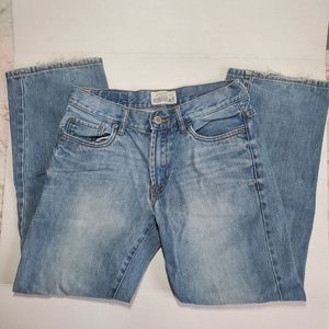 Aero BENTON Bootcut Whiskers Distress Denim Light Wash Ombre Blue Jeans Sz 29/30